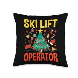 Ski Lift Operator Jobs Design Gondola Attendant Cute Ski Lift Operator Christmas Chairlift Mountain Resort Throw Pillow, 16x16, Multicolor