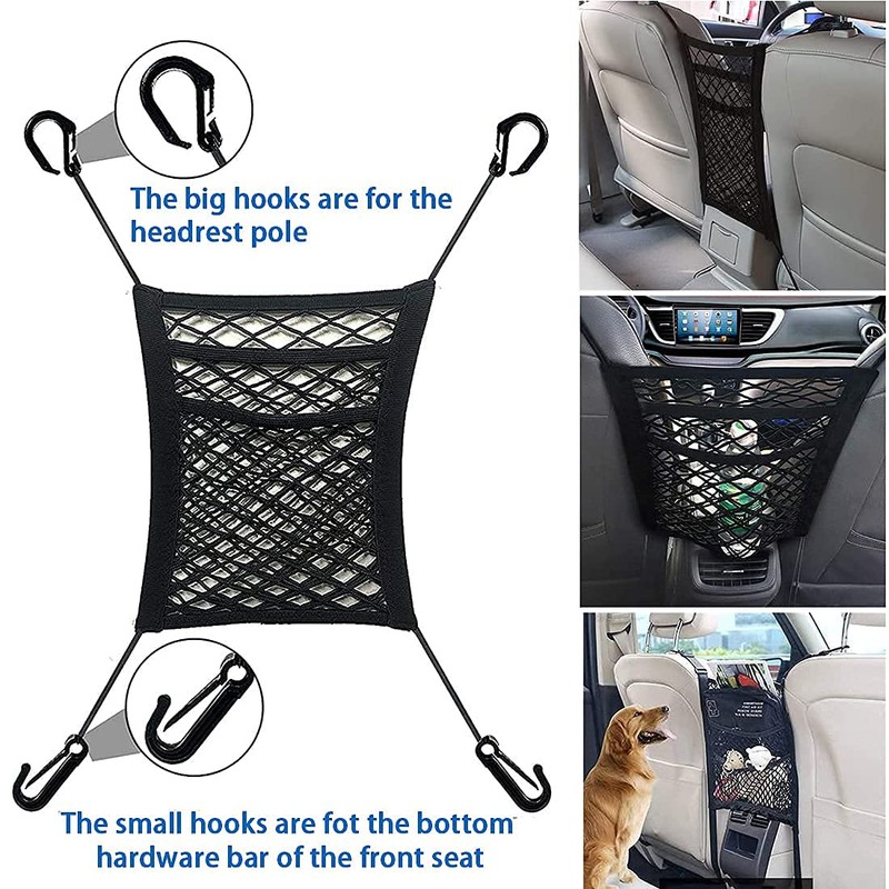 MBVBN 3-Layer Car Mesh Organizer, Seat Back Net Bag, Barrier
