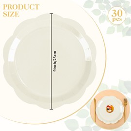 Houuqe - 30 platos de papel de postre festoneado de 9 pulgadas desechables para tartas de boda, baby shower, cumpleaños, suministros para fiestas de novias (beige)