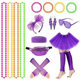 80s Neon Tutu Neon Bag Glasses Hairband Necklace Bracelets Legs Earrings 80s 90s Fancy Dress for Women Kids Party Evening
