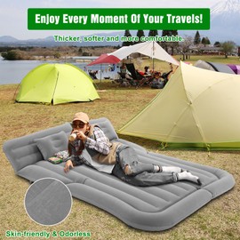 Suv Air Mattress, Car Mattress, Truck Bed Mattress, Car Camping Mattress with 6 Separate Chambers, Inflatable Car Bed with 2 Pillows & Electric Pump, Thickened and Double-Sided Flocking (Grey)