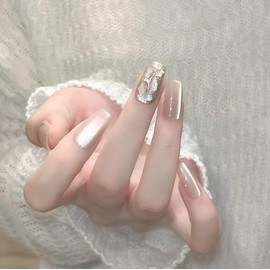 [NEURAD]ネイルチップ 30枚入マグネットタイプ インスタ風 夏向け ヌードキャットアイ × スパンコール付け爪 ネイル 人気 和風 かわいい 花嫁ネイル