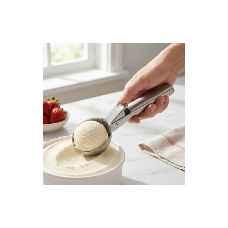 Cuchara de helado portátil de acero inoxidable con gatillo y