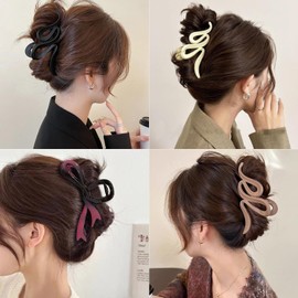 Rannyrena Large Hair Claw Clips Set for Women Thin Thick Curly Hair Multi-Styles Matte Non-slip Hair Clips Strong Hold Hair Accessories (Matte Wave and Gradient Bow)