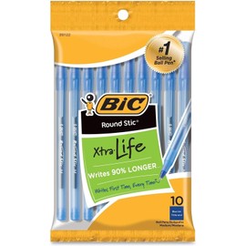 BIC Round Stic Ball Pens Stick, Blue, Medium Point, 10-Pack