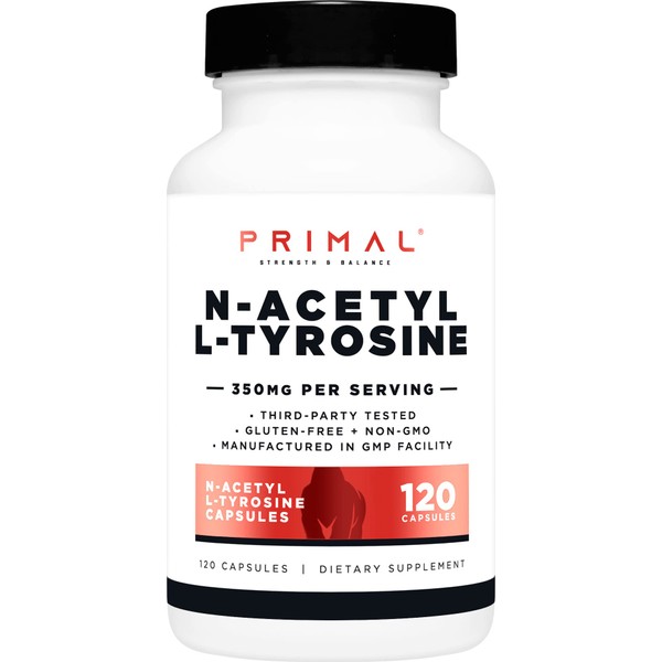 Primal N-Acetyl L-Tyrosine Capsules (120 Servings, 350mg Per Serving) (NALT)