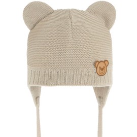 CiuchCiuch Baby Hat with Ears for Tying - Winter Hat Girls Boys Baby Children - For Christmas - Christening - 100% Acrylic - Lining Made of Cotton and Elastane, beige