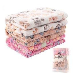 3 Piezas Manta de Perro, 77x55cm, Perro Mascota Manta de Cachorro con Estampado de Pata, Gato, Suave y Cálida para Dormir, Lavable, Rosa, Blanco, Marrón