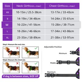Timos Dog Harness Medium Sized, No Pull Dog Harness with Neck Lockable Snap,No Choke Front Clip Dog Reflective Harness,Adjustable Metal Rings 3 Buckles,Easy Control Handle for Medium Dogs Purple M