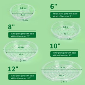 JERIA 20 Pack Clear Plant Saucers（6/8/10/12 Inch）,Plastic Flower Pot Trays,Round Durable Plant Drip Trays for Indoor and Outdoor