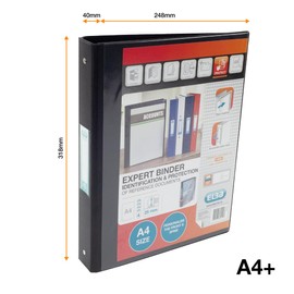 Elba A4 4 O-Ring Binder, 25mm capacity, 30mm spine, Presentation Folder with Customisable Cover, Portrait, Black (Single)