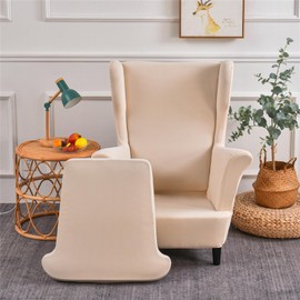 AIMENJOY Wingback Chair Covers 2 Piece Stretch Wing Chair Slipcover, Washable Spandex Fabric Sofa Cover Furniture Protector for Armchair Chairs Living Room Bedroom Hotel (Beige)