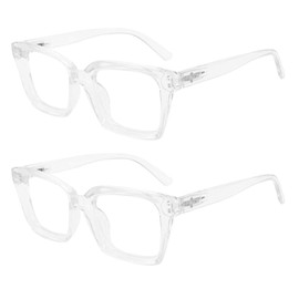 MARE AZZURO 2 Packs Lasdies Reading Glasses 3.00, Stylish Large Readers Women 100 150 200 250 300 350 (Transparent, 3.0)