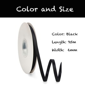 Black 6 mm Satin Ribbon 95 Metres, Polyester Ribbon, Beautify Your Crafts and Celebrations, Ideal for Gift Wrapping, Decorations, Wedding Car Ribbon, Ribbons for Crafts