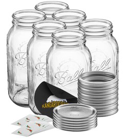 Ball Wide Mouth 64 oz (half gallon) mason Jars with Lids and Bands (6-Pack) bundled With, KangarooBands Jar Opener, and Package Of Jar Labels | Canning, Fermenting, Pickling, DIY Decors Projects