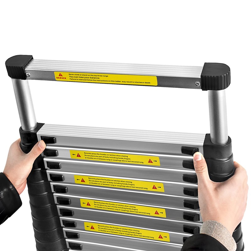 12.5ft Telescoping Ladder Aluminum Extendable Ladder Collapsible Locking Mechanism for