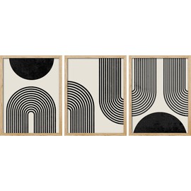 SIGNWIN Framed Abstract Geometric Wall Art, Set of 3 Mid-Century Black & White Polygons & Shapes Wall Decor Prints, Nature Wilderness Wall Décor for Living Room, Bedroom - 12"x16" Natural