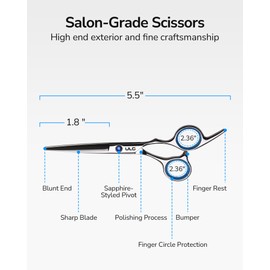 Hair Cutting Scissors, ULG Professional Hair Scissors 5.5 inch Right-Hand Razor Edge Barber Shears Salon Hair Cutting Shears Made of Japanese Stainless Steel, Hand Sharpened Blue
