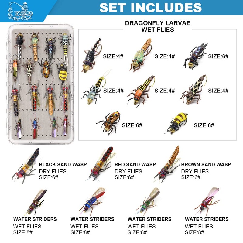 YZD Realistic Trout Hand Tie Fly Fishing Flies Collection Dry
