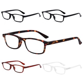 OKH 5-Pack Blue Light Blocking Reading Glasses Men Women, Spring Hinge Readers Glasses, Anti Eyestrain/UV Ray Eyeglasses（+4.0）