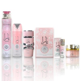 Lattafa Perfumes | Yara 100 ml + Yara Air Freshener 300 ml + Yara Body Spray 200 ml + Yara Oil 10 ml + Yara Cream | Multi Pack Fragrance Set for Women