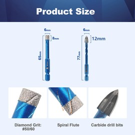 Diamond Drill Bit - BRSCHNITT 1/4 inch Masonry Drill Bits Set for Porcelain Tile Ceramic Stone Granite Marble,Hex Shank Diamond Hole Saw Drill Bit(5pcs/Pack).