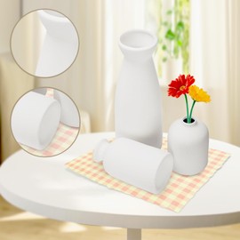 UCAMP Ceramic Vase Set of 3, White Unique Small Ceramic Flower Vases, Pampas Grass & Dried Flowers, Modern Home Decoration, Suitable for Fireplace, Bedroom, Kitchen, Living Room, Desk