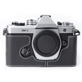 Handcrafted Genuine Leather Camera Case, Vintage Half-Wrap Camera Protector for Olympus OM-3 (Black)