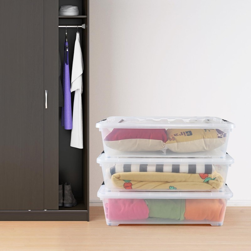 Dehouse 50 L Large Plastic Under Bed Storage Containers, Clear