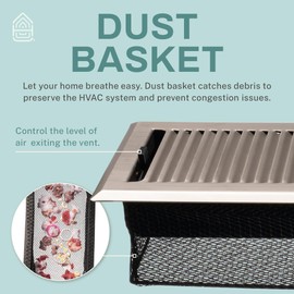 Home Intuition Contemporary Floor Vent Cover 2X12 Inch Floor Register with Mesh Cover Trap Heat and Air Walkable Metal Floor Vent for HVAC Duct, Satin Nickel