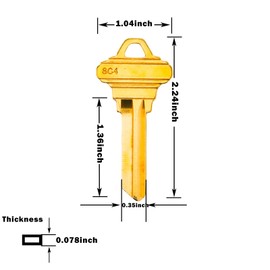 Brass Finish Uncut Key Blanks, SC4 (6SH1) Blank Keys, SC4 Key Blanks 6 Pin (10-Pack)