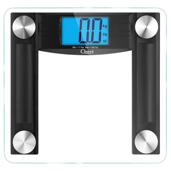 Ozeri ProMax 560 lbs / 255 kg Bath Scale, with 0.1 lbs / 0.05 kg Sensor Technology, and Body Tape Measure & Fat Caliper, Black