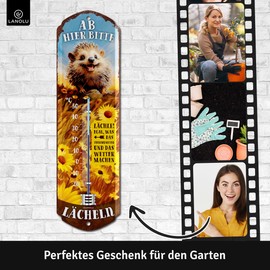 LANOLU Thermometer Ab Hier Smile, Hedgehog Decoration, Sign Garden Outdoor, Decorative Garden Vintage Signs, Retro Tin Sign, Chill Lounge Garden Decoration - Wall Decoration Garden Sign Made of Metal