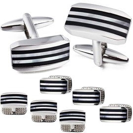 Cufflinks and studs for Men-Fashion Men Stripe Silver Tuxedo Shirt Cufflinks and studs set for Regular Weeding Business Accessories