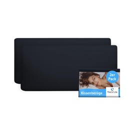 Cushion Cover 40 x 80 cm, Black, Set of 2 Pillowcases, Premium Mako Cotton, Double Jersey, Pillow Covers for 40 x 80 cm Pillows, Pillow Cover for Side Sleeper Pillows, Oeko-Tex Certified