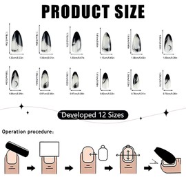 24pcs Press on Nails Almond False Nails Reusable Short False Nails Medium Almond Press False Nails Stick Artificial Nails Semi Transparent Fake Nails with Moon Pattern for Women and Girls