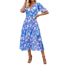 UEAL Vacation Dresses for Women Flowy Blue Spring Easter Petite Long Dresses for Women Casual Small Blue