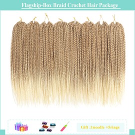 Box Braids Crochet Hair Prelooped 14 Inch 8 Packs Ombre Blonde Color Goddess Crochet Box Braids Hair 3x Box Braided Synthetic Braiding Hair Crochet Braids Hair for Black Women-27/613
