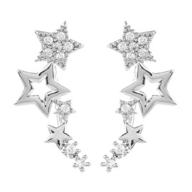 Yienate Vintage Star Stud Earrings Silver Star Cuff Wrap Earrings Statement Rhinestone Star Cluster Earrings Bridal Crawler Star Cuff Stud Earrings Jewelry for Women and Girls