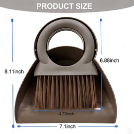 Mini Broom and Dustpan Set with Round Handle, Compact Small Hand Broom with Soft Bristles for Kitchen Counter, Desk, Drawer, Pet Area & Car Interior, Space-Saving Portable Cleaning Tool (Coffee)