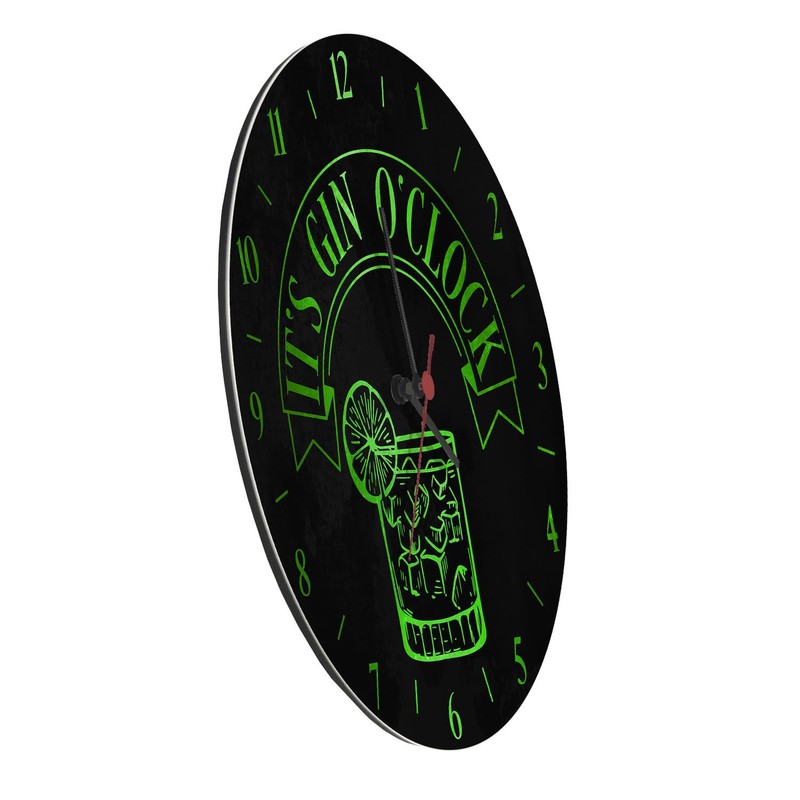 speecheese It's Gin O'Clock Aluminium Wall Clock with Green Lettering