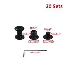 Oedema 20 Sets Black M4×4mm Binding Post Screws Countersunk Leather Rivets Stainless Steel Chicago Screws for Leather Crafting Bed Furniture, Φ5×5mm