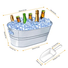 4 Gallon Large Ice Buckets for Parties, IKAYAS Galvanized Ice Bucket Ice Tub with Scoop for Cocktail Bar Mimosa Bar Supplies, Champagne Bucket Beer bucket Metal Tub (4 Pack)