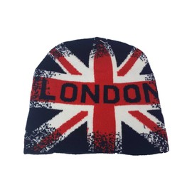 Adult Union Jack Beanie Hat Great Britain Flag Union jack with London print Acrylic Winter Hat for Mens Womens (UK, Alpha, One Size, Union Jack London Print)