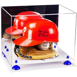 Better Display Cases Versatile Acrylic Display Case - Large Rectangle Box with Mirror, Dark Blue Risers and White Base 14.5" x 11" x 12" (V44/A002)