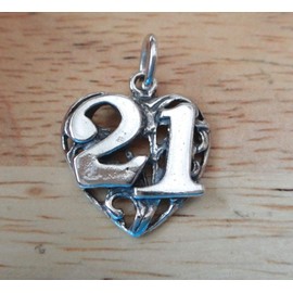 Wholesale Charms Sterling Silver 21/21st Heart Birthday Anniversary Number Charm