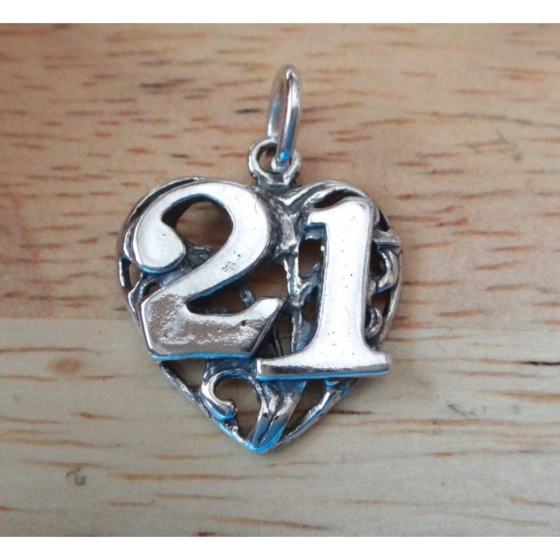 Wholesale Charms Sterling Silver 21/21st Heart Birthday Anniversary Number Charm