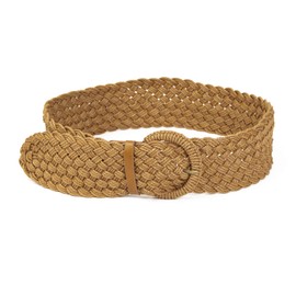 ILuvatar Women's brown belt wide belt women's Bohemian style cross hand woven belt Circular buckle waist rope Pair with skirt Girdle M 42.3”, Brown-2, Medium