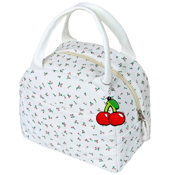 MUNSKT Kirschen Cord Isolierte Lunchtasche mit Schlüsselring in Kirschform, wiederverwendbar,