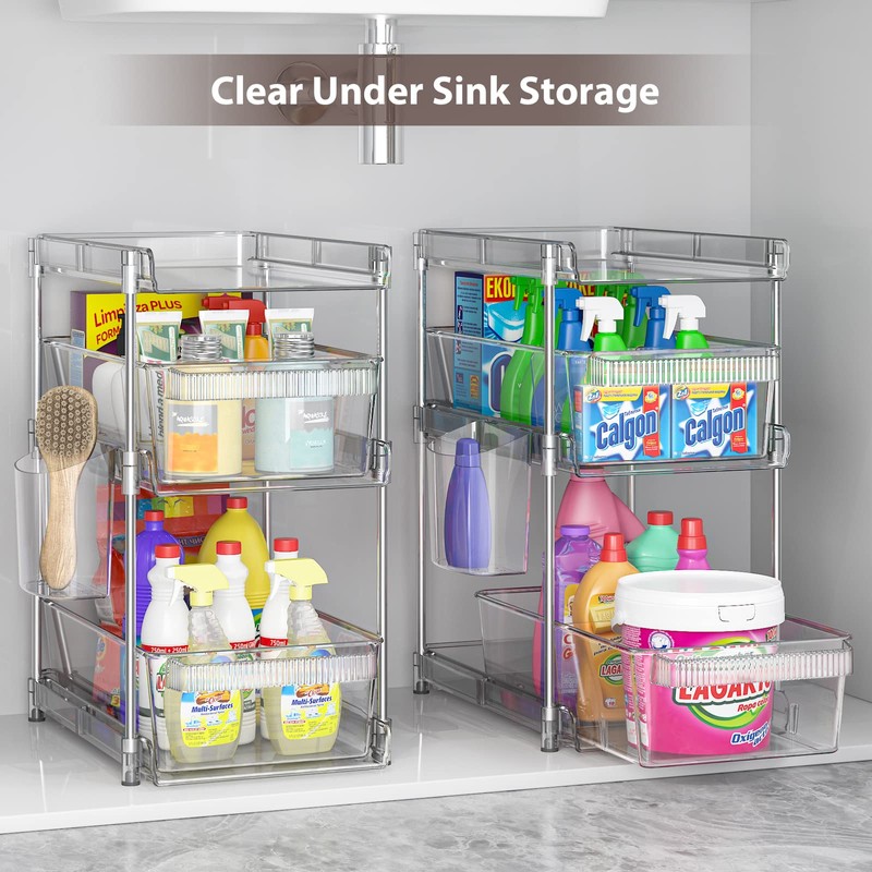 Clear Bathroom Organizers 2 Sets 3 Tier, Pull Out Organizer
